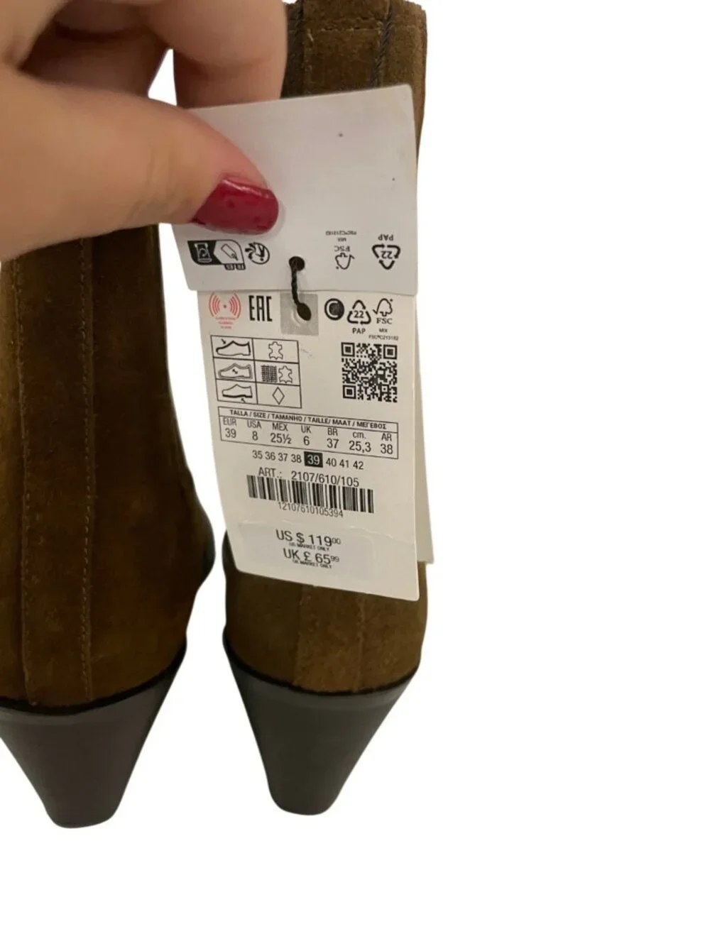 Zara Womens Split Leather Cowboy Ankle Boots EU 39 US 8 Brown 2107/610 NWOB